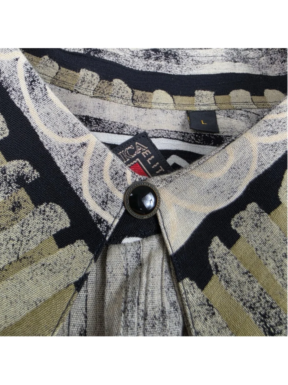 Vintage Serica Elite Sport Mens L Abstract Tribal Viscose Button Up Shirt Italy - Picture 4 of 13